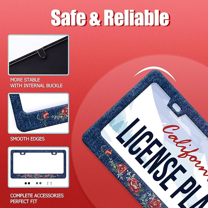 Flower Blue Jean Design License Plate Frame Personalized License Plate - Image 2