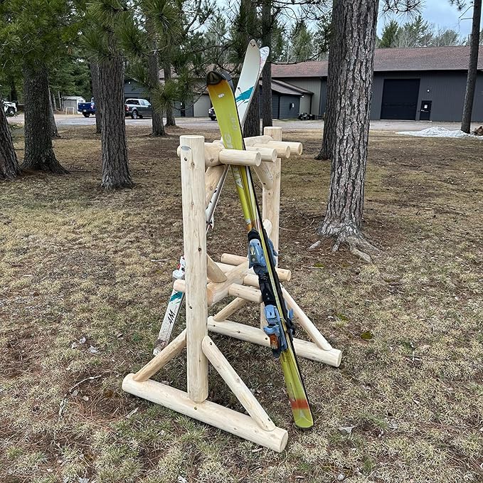 8-Place Freestanding Log Ski Rack Holder, Indoor & Outdoor Snowboard Racks - Image 4